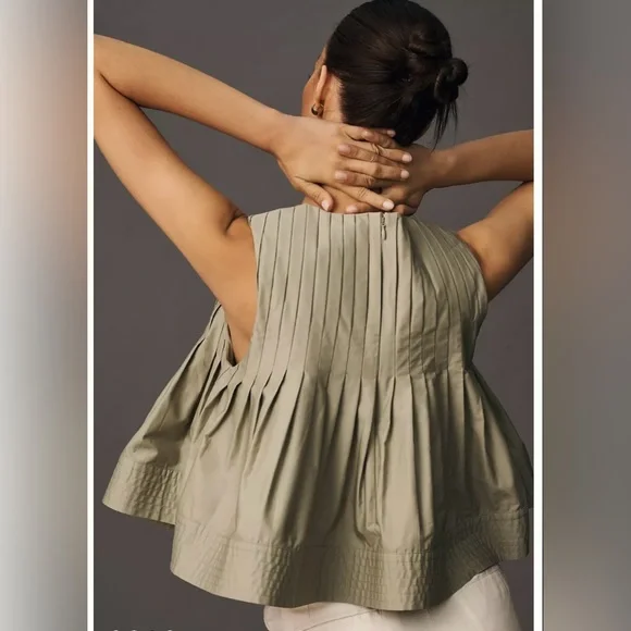 Mare Mare x Anthropologie Pleated Structured Swing Tank Top Moss Size Medium - Picture 2 of 6